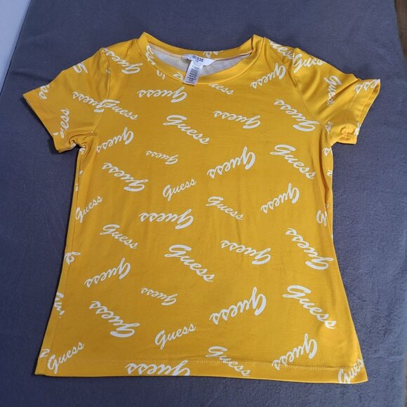 Guess Other - GUESS Kids SZ M 10/12 All Over Print Spell Out y2k style T shirt Yellow White